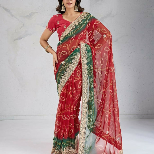 Ai Fashion Red Georgette Digital Print Party Wear Saree - Distacart