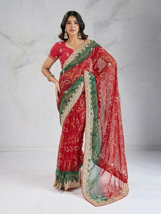 Ai Fashion Red Georgette Digital Print Party Wear Saree