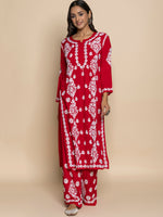 Thumbnail for HOUSE OF KARI Floral Embroidered Chikankari Cotton A-Line Kurta - Distacart