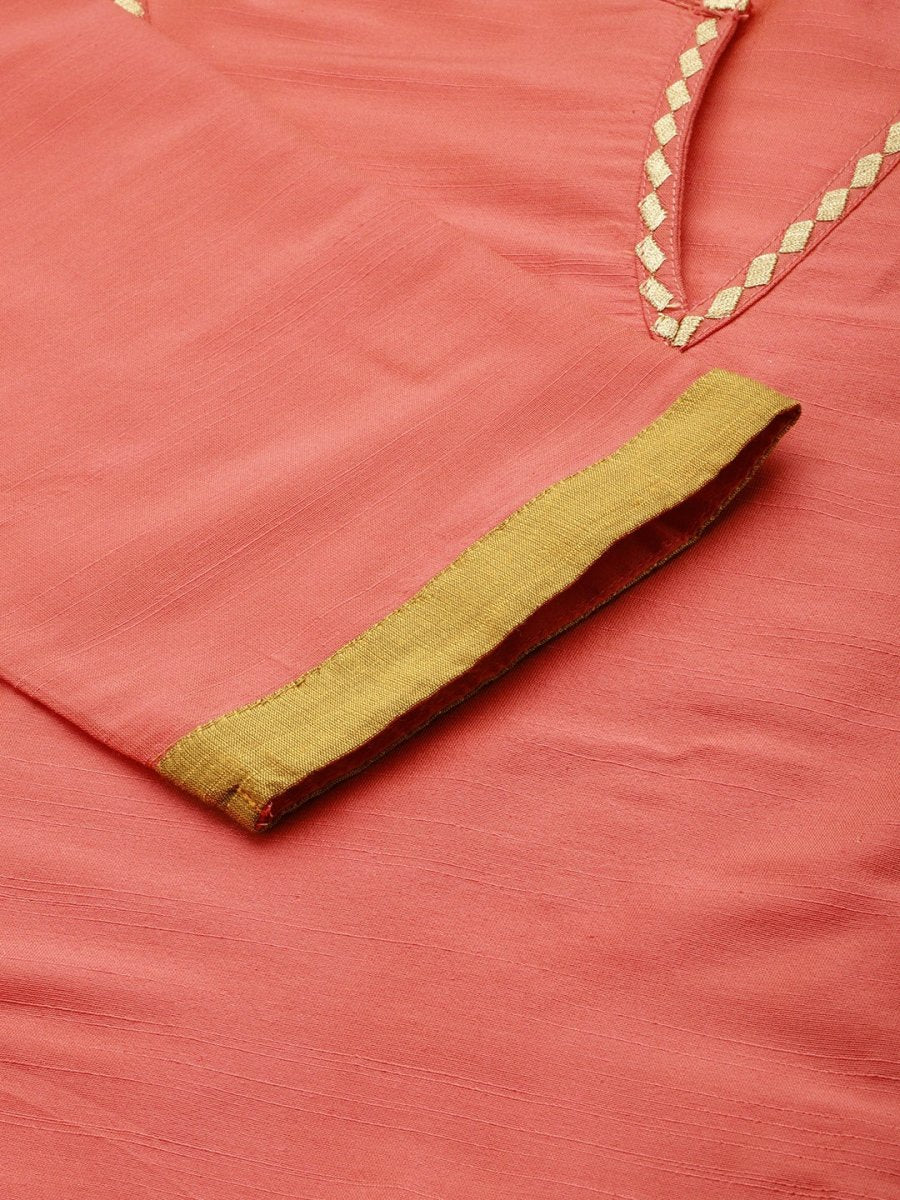 All About You Women Peach-Coloured Embroidered Kurta with Trousers - Distacart