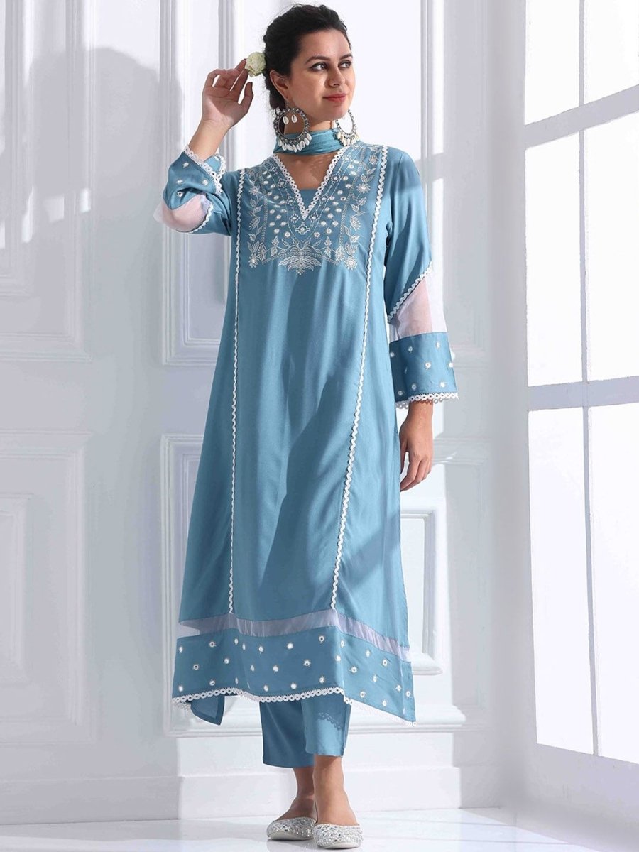 Anouk Women Embroidered Regular Thread Work Kurta with Trousers & With Dupatta - Distacart