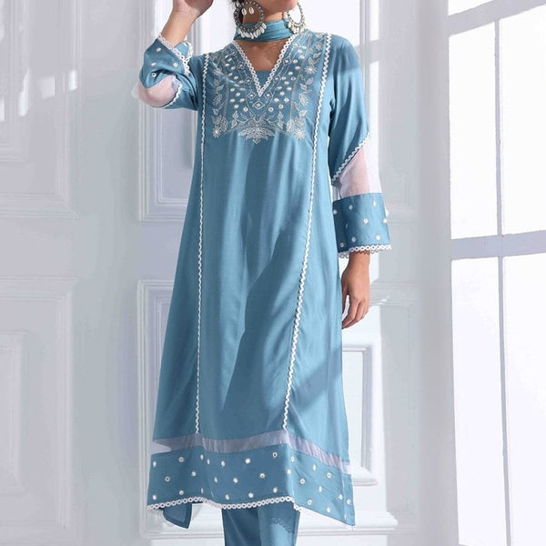 Anouk Women Embroidered Regular Thread Work Kurta with Trousers & With Dupatta - Distacart