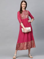 Thumbnail for AURELIA Women Pink & Golden Printed A-Line Dress