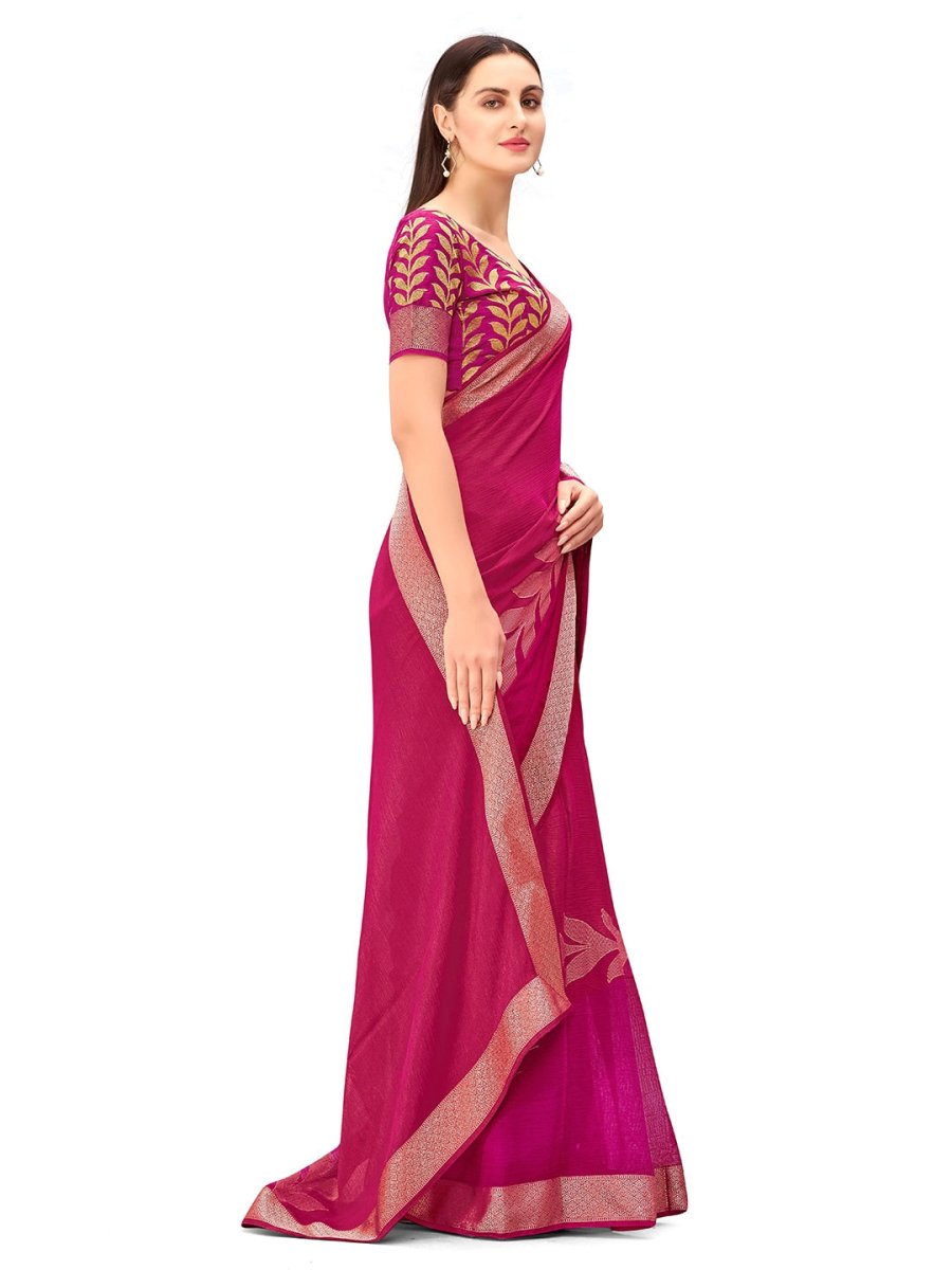 Anouk Pink Floral Printed Zari Pure Chiffon Saree - Distacart