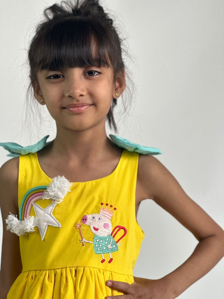 ArthLife Yellow Pepa Rainbow Partywear Dress - Distacart