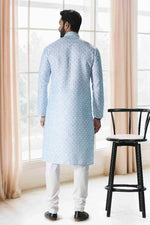 Thumbnail for Raivat Ethnic Cotton Thread Work Kurta Pajama In Sky Blue Colour - Dista