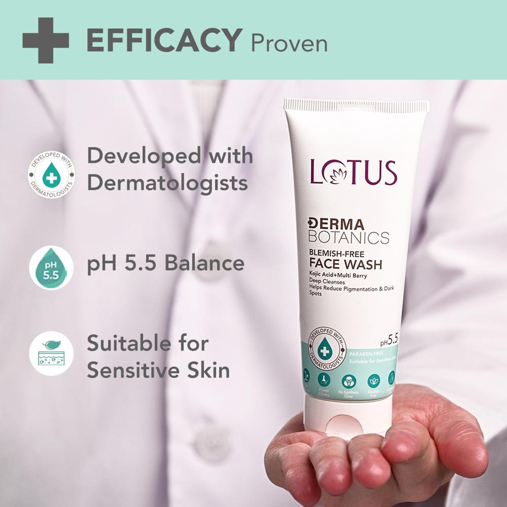 Lotus DermaBotanics Kojic Acid + Multi Berry Blemish-Free Face Wash, pH5.5, For Sensitive Skin additional image 3
