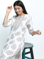 Thumbnail for Vishudh Off White Floral Printed Notch Neck Straight Kurta With Palazzos - Distacart