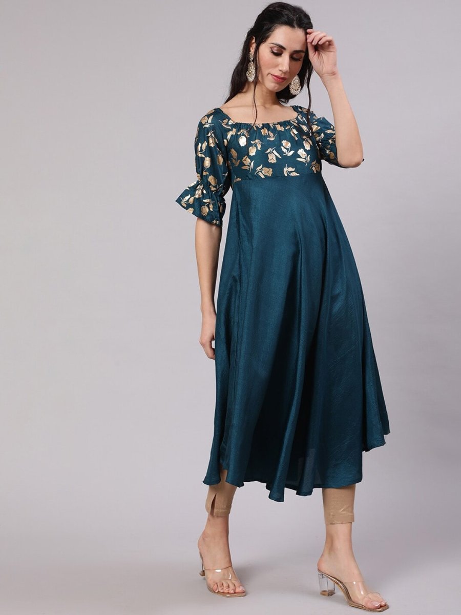 Aks Floral Printed Square Neck Anarkali Kurta - Distacart