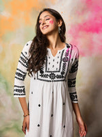 Thumbnail for HOUSE OF KARI Notched Neck Floral Embroidered Chikankari Cotton Kurta - Distacart