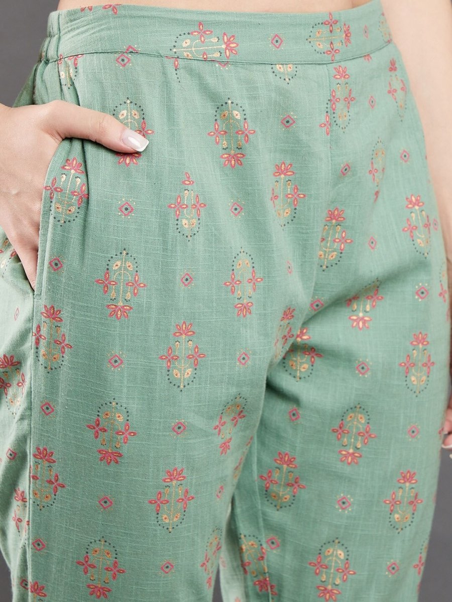 Aks Ethnic Motifs Printed Straight Kurta with Trousers - Distacart