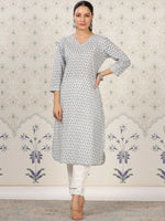 Thumbnail for Ode by House of Pataudi Floral Printed Straight Pure Cotton Kurta - Distacart