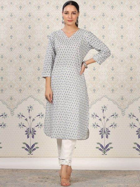 Ode by House of Pataudi Floral Printed Straight Pure Cotton Kurta - Distacart