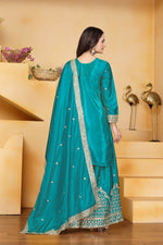 Thumbnail for Teeya Creation Teal Color Natural Crepe Silk Wedding Wear Trending Palazzo Set - Distacart