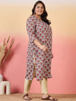 Thumbnail for Sztori Plus Size Ethnic Motifs Printed V-Neck Crepe Straight Kurta