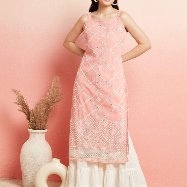 Aks Geometric Mirror Work Straight Kurta - Distacart