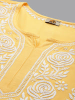 Thumbnail for ADA Floral Embroidered Lucknowi Chikankari Cotton Silk Straight Kurta - Distacart