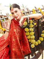Thumbnail for Anouk Red & Gold Woven Design Zari Detailed Art Silk Banarasi Saree - Distacart