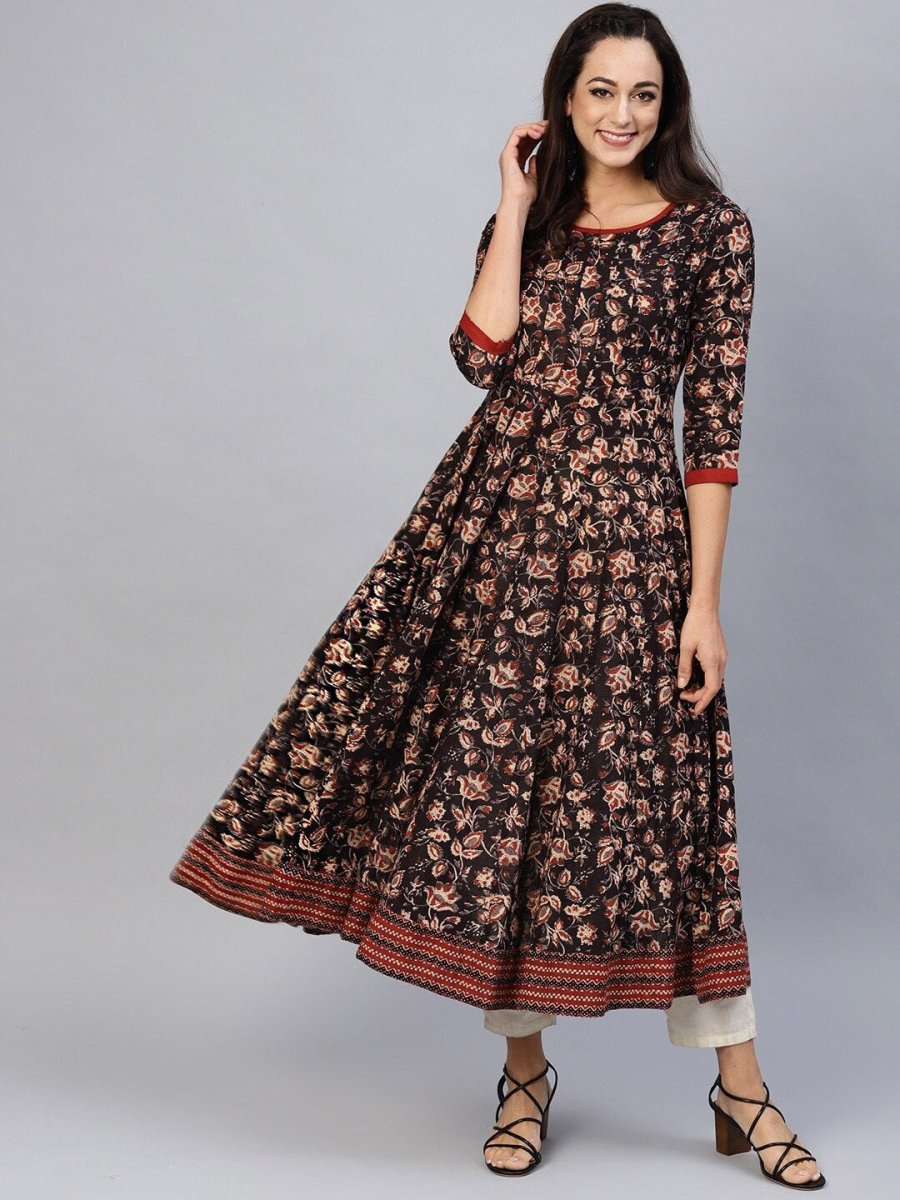 Aks Ethnic Motifs Printed Pure Cotton Anarkali Kurta With Jacket - Distacart