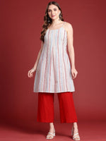 Thumbnail for Anouk Women Striped Regular Pure Cotton Kurta with Palazzos