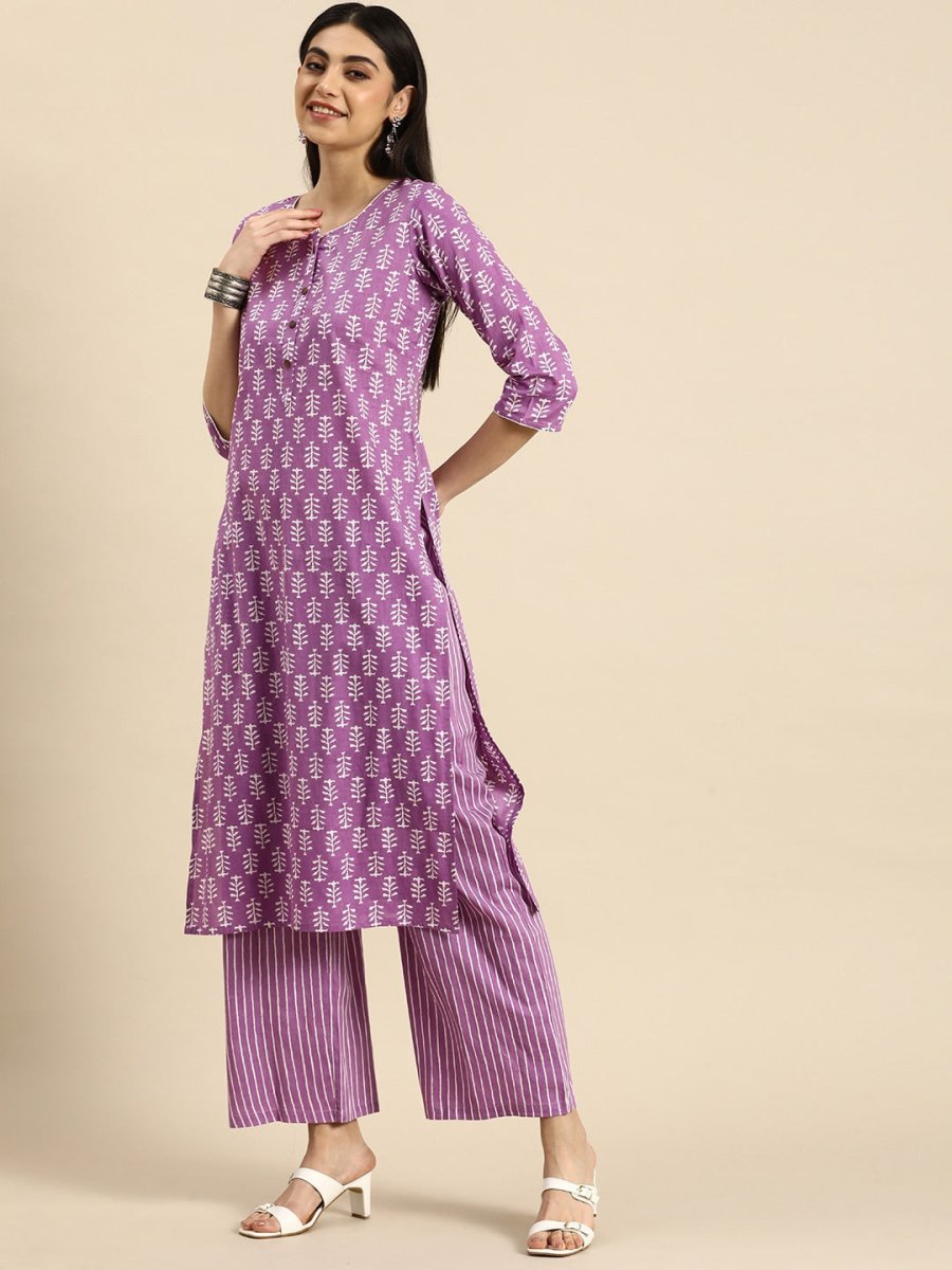 Anouk Ethnic Motifs Printed Pure Cotton Kurta With Palazzos - Distacart