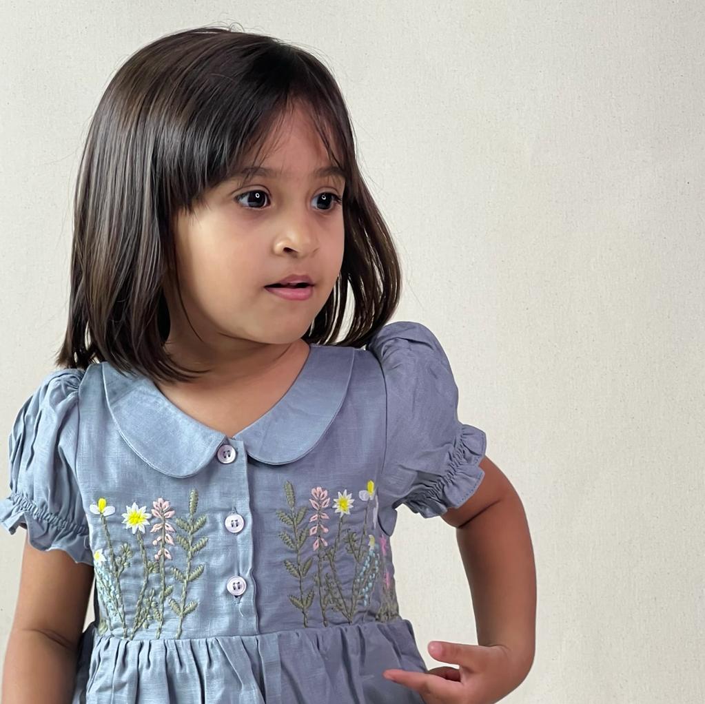 ArthLife Grey Flower Embroidered Dress - Distacart