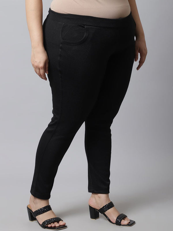 TAG 7 Women Plus Size Black Solid Ankle Length Leggings - Distacart