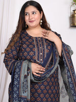 Thumbnail for Swasti Plus Size Ethnic Motif Printed Gotta Patti Cotton Kurta With Trousers & Dupatta