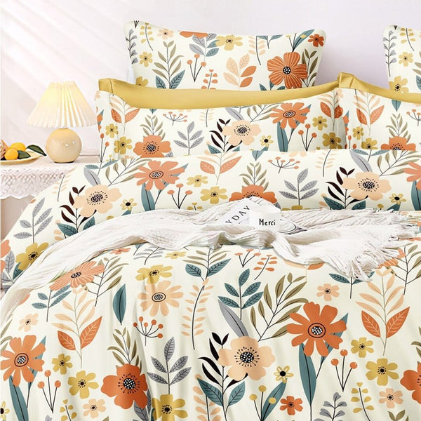 AEROHAVEN Premium Cream-Coloured Floral Cotton 300 TC King Bedsheet & 2 Pillow Covers - Distacart