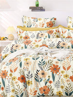 Thumbnail for AEROHAVEN Premium Cream-Coloured Floral Cotton 300 TC King Bedsheet & 2 Pillow Covers - Distacart