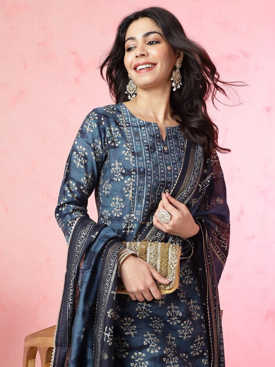Anouk Ethnic Motifs Printed Chanderi Silk Kurta with Trousers & With Dupatta - Distacart
