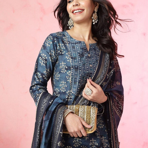 Anouk Ethnic Motifs Printed Chanderi Silk Kurta with Trousers & With Dupatta - Distacart