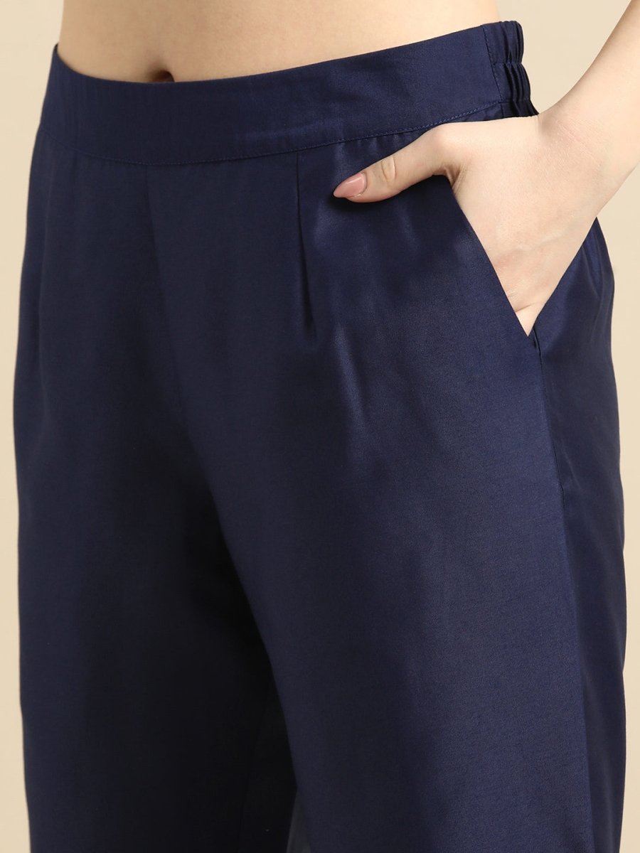 All About You Women Navy Blue Ethnic Motifs Printed Kurta with Trousers & With Dupatta - Distacart