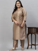 Thumbnail for Sztori Plus Size Mandarin Collar Straight Kurta with Trousers - Distacart