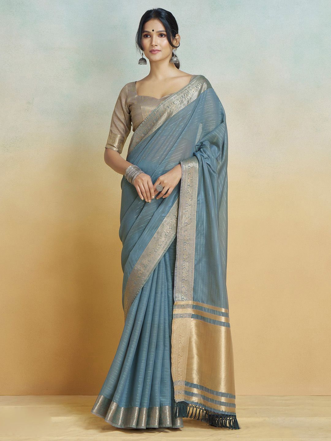 Mitera Zari Pure Cotton Chanderi Saree - Distacart