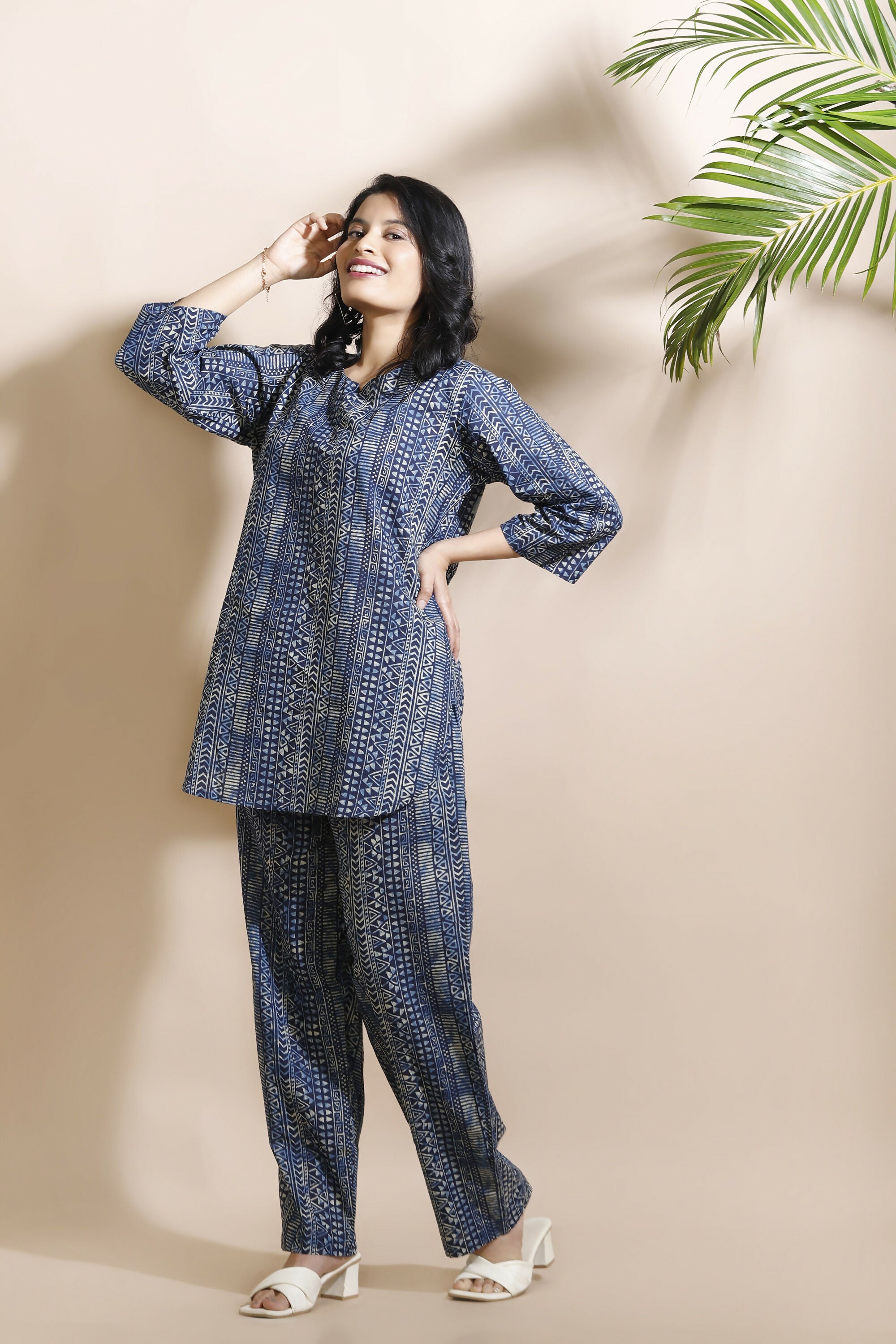 Breathables Blue Abstract Cotton Kurta & Pant Co-Ord Set - Dista