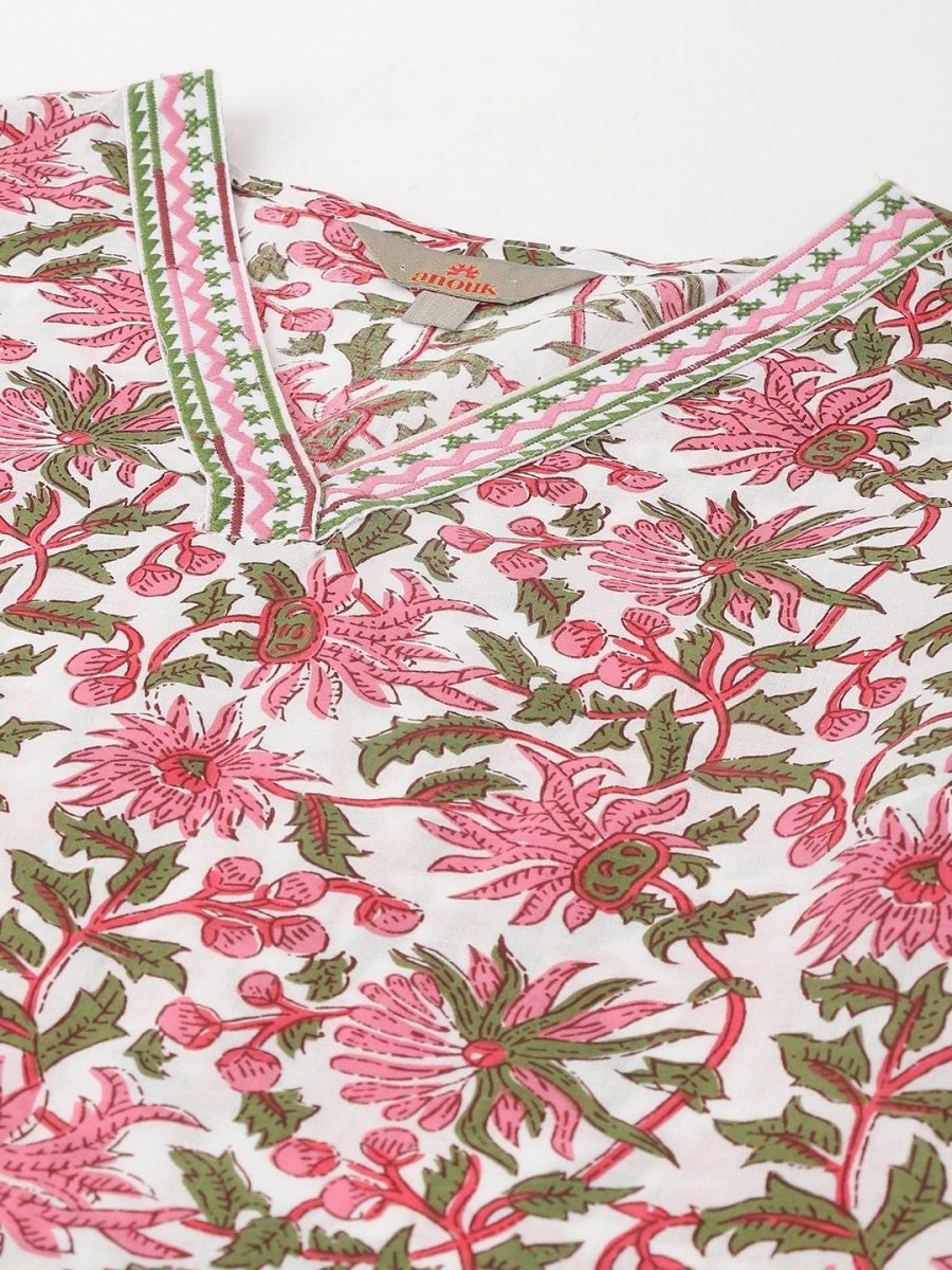 Anouk Women Floral Printed Regular Pure Cotton Kurta with Trousers & With Dupatta - Distacart
