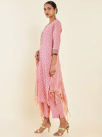 Thumbnail for Soch Pink & Brown Floral Printed Pure Cotton Kurta With Trousers & Dupatta - Distacart
