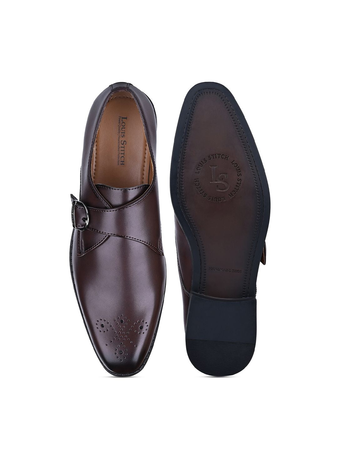 LOUIS STITCH Men Rosewood Formal Slip-On Monk Shoes