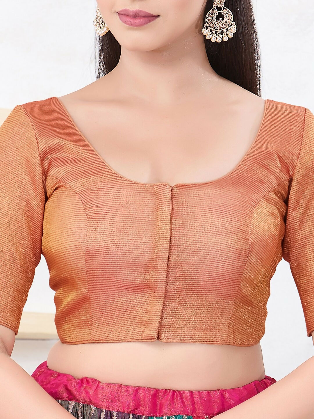 Joban Fashion Copper Tissue Elbow Sleeveless Front Open Blouse