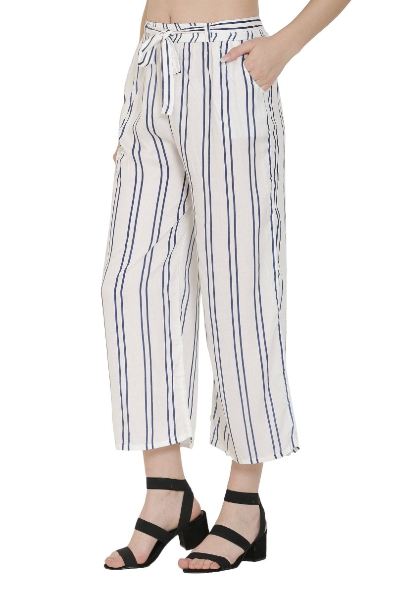 Asmaani White Color Rayon Fabric Stripped Palazzo