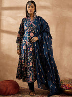 Thumbnail for Indo Era Women Floral Printed Angrakha Beads and Stones Pure Cotton Kurta with Trousers & With Dupatta