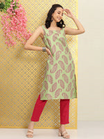 Thumbnail for Ode by House of Pataudi Women Green & Fuchsia Paisley Printed Straight Rozana Kurta - Distacart