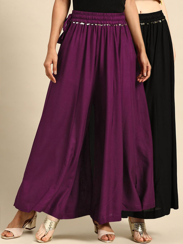 TAG 7 Women Pack of 2 Solid Flared Palazzos