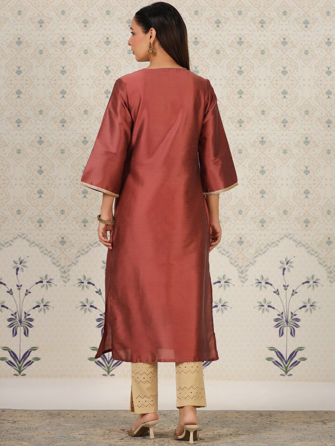 Ode by House of Pataudi Flared Sleeves Straight Kurta - Distacart