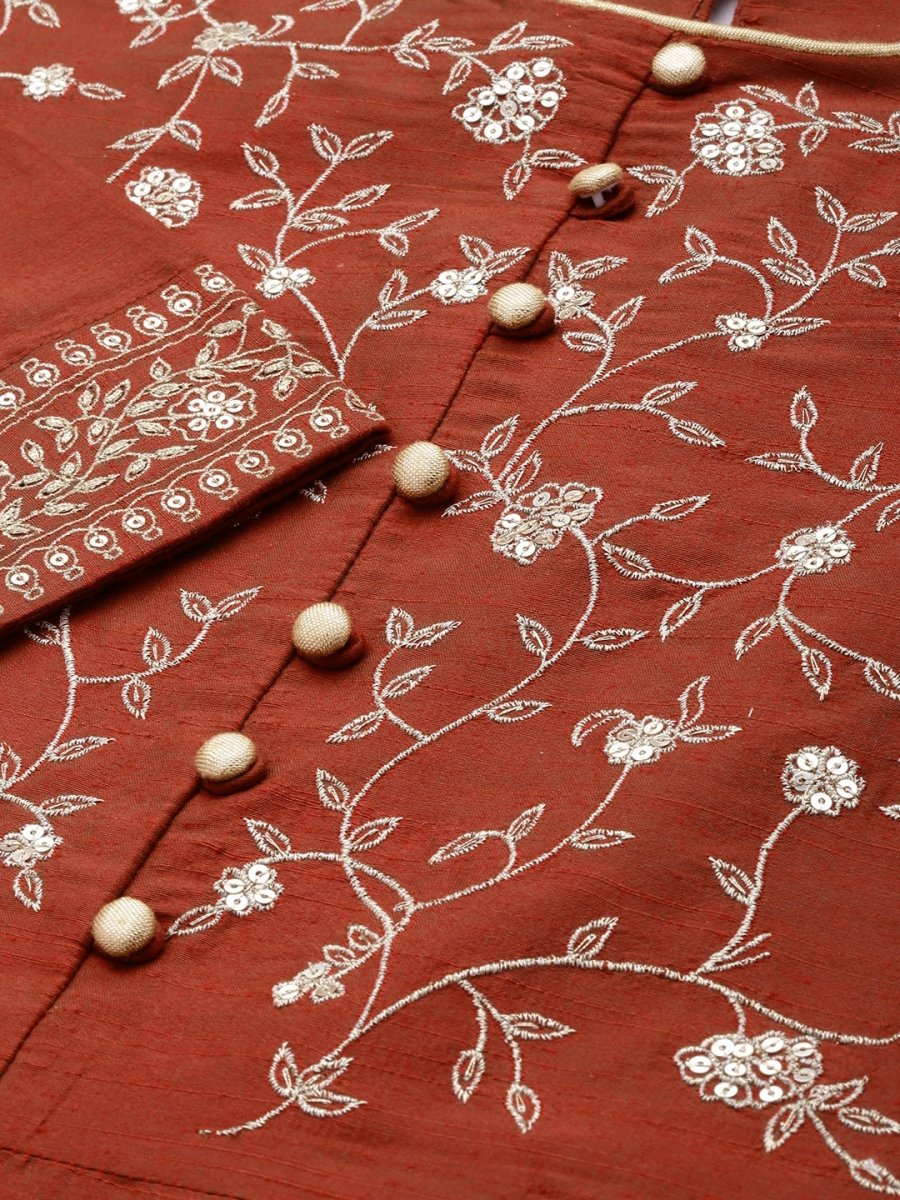 All About You Women Rust Embroidered Kurta with Trousers & Dupatta - Distacart