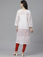 Thumbnail for ADA Women White Chikankari Embroidered Sustainable Handloom Kurta with Churidar - Distacart
