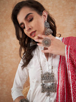 Thumbnail for Sangria Floral Printed Pure Cotton A-Line Kurta With Trouser & Dupatta