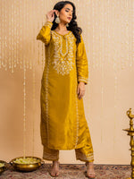 Thumbnail for HOUSE OF KARI Floral Embroidered Silk Chikankari Kurta - Distacart