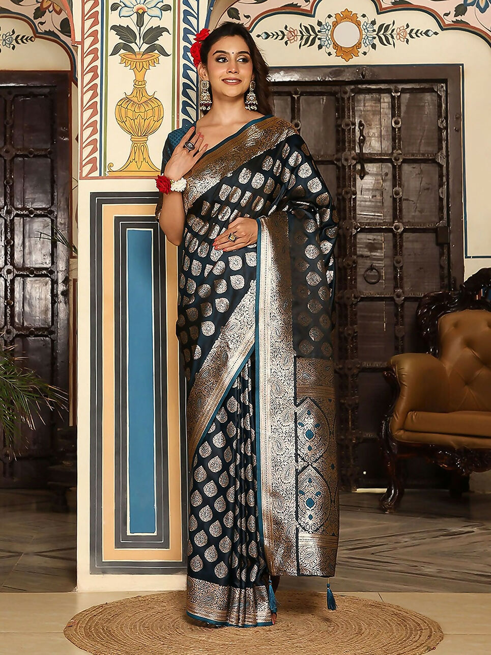 Astita Teal Silk Saree